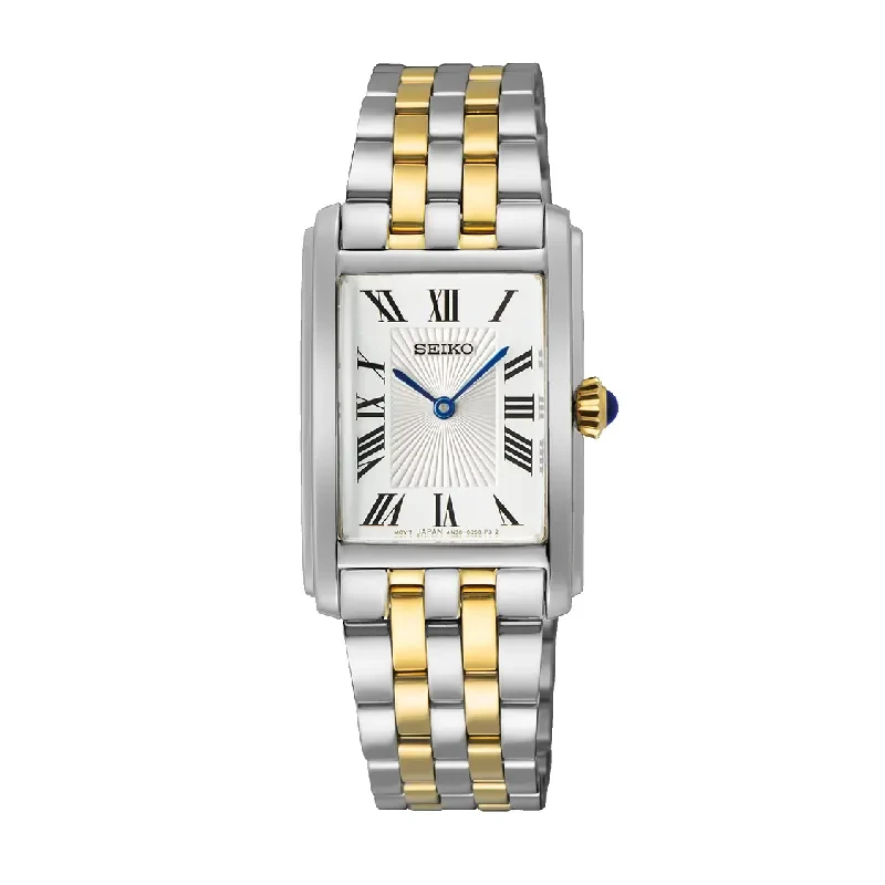 Seiko Essentials White Dial Two-Tone Rectangular Ladies Watch- SWR087